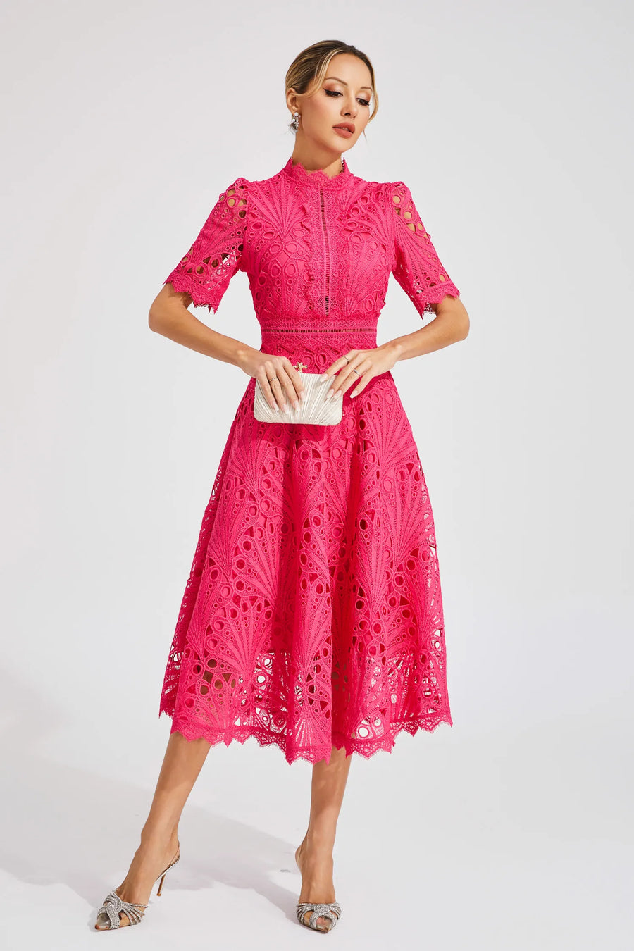 Women's Lace Midi Dress - Elegant Scoop Neckline | Spring