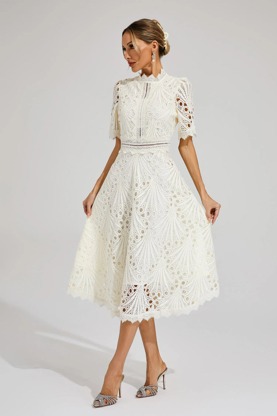 Women's Lace Midi Dress - Elegant Scoop Neckline | Spring