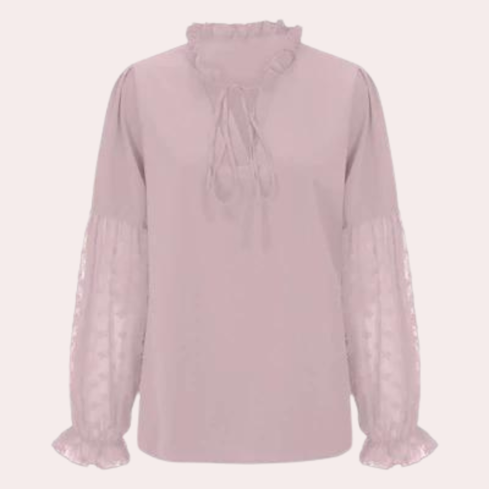 Women's Lace Sleeve Blouse | V-Neck Balloon Sleeves | Pink | Autumn