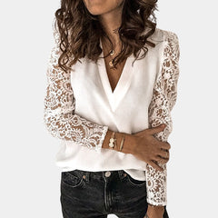 Women's Lace Sleeve Top | V-Neck Romantic Style | Autumn