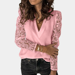 Women's Lace Sleeve Top | V-Neck Romantic Style | Autumn