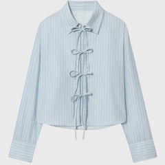 Women's Lace-Up Blouse | Long Sleeves | Modern | Summer - Light Blue