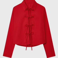 Women's Lace-Up Blouse | Long Sleeves | Modern | Summer - Red