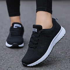 Women's Lace-Up Casual Walking Sneaker - Lightweight Summer Style - Black