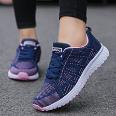 Women's Lace-Up Casual Walking Sneaker - Lightweight Summer Style - Blue