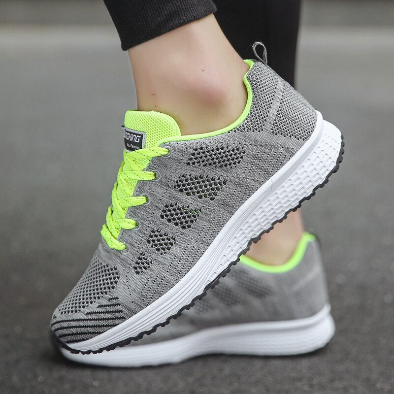 Women's Lace-Up Casual Walking Sneaker - Lightweight Summer Style - Green