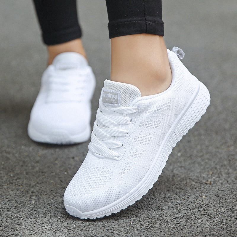Women's Lace-Up Casual Walking Sneaker - Lightweight Summer Style - White