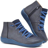Women's Lace-Up Side-Zip Flat Ankle Boots - Casual Comfort | Autumn - Blue