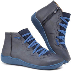 Women's Lace-Up Side-Zip Flat Ankle Boots - Casual Comfort | Autumn - Blue