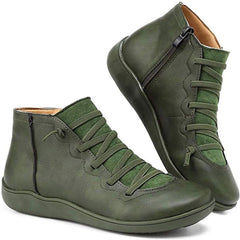 Women's Lace-Up Side-Zip Flat Ankle Boots - Casual Comfort | Autumn