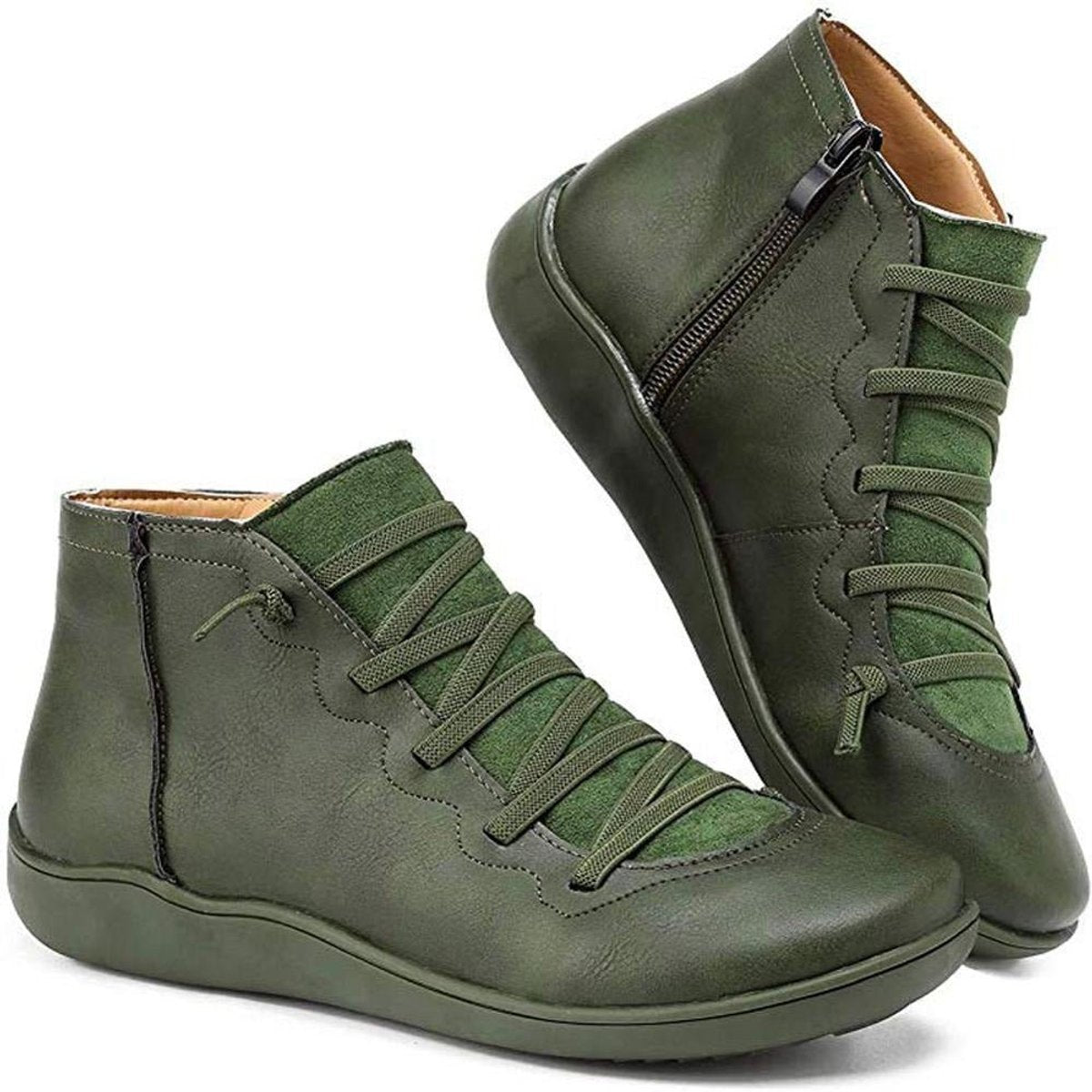 Women's Lace-Up Side-Zip Flat Ankle Boots - Casual Comfort | Autumn