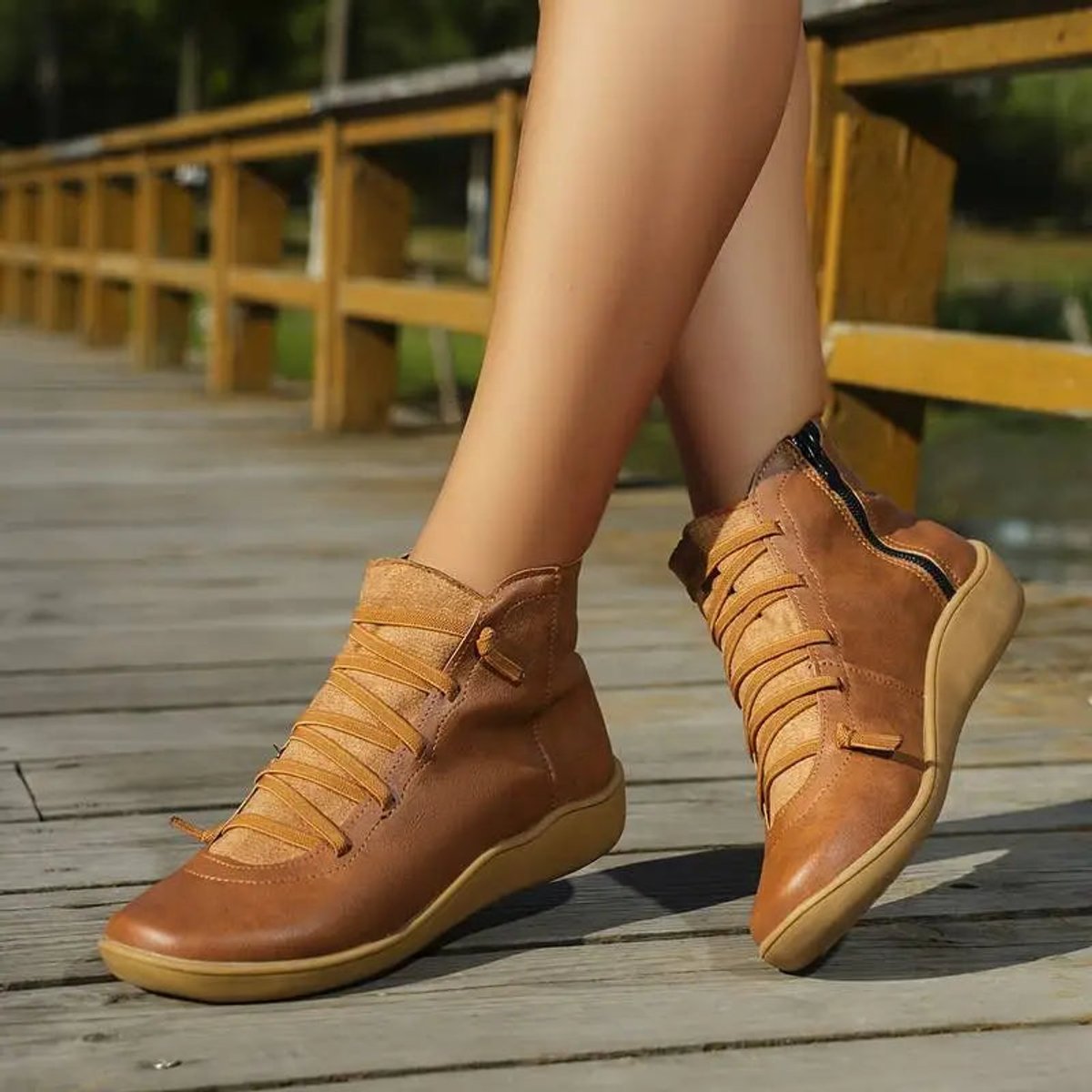 Women's Lace-Up Side-Zip Flat Ankle Boots - Casual Comfort | Autumn