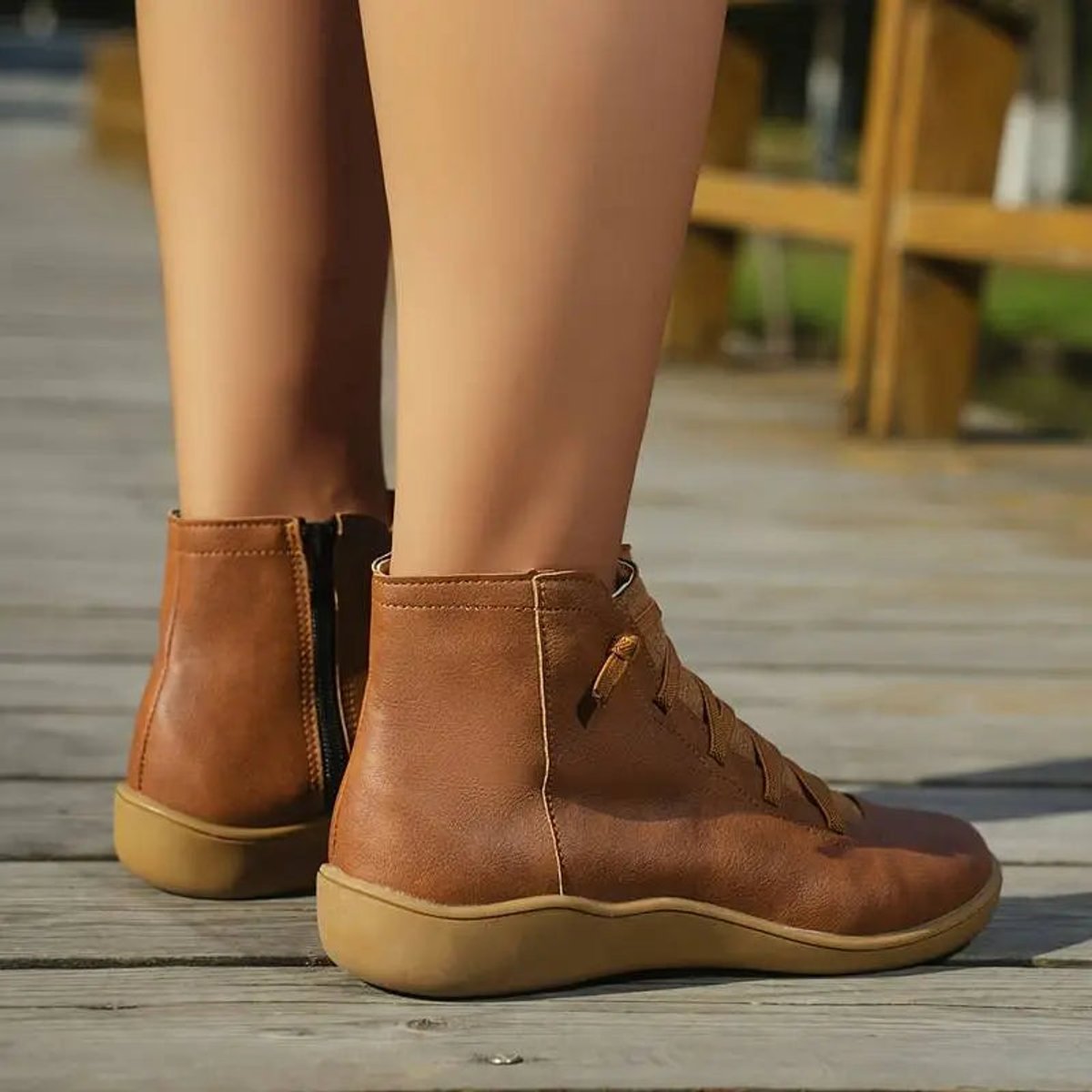 Women's Lace-Up Side-Zip Flat Ankle Boots - Casual Comfort | Autumn