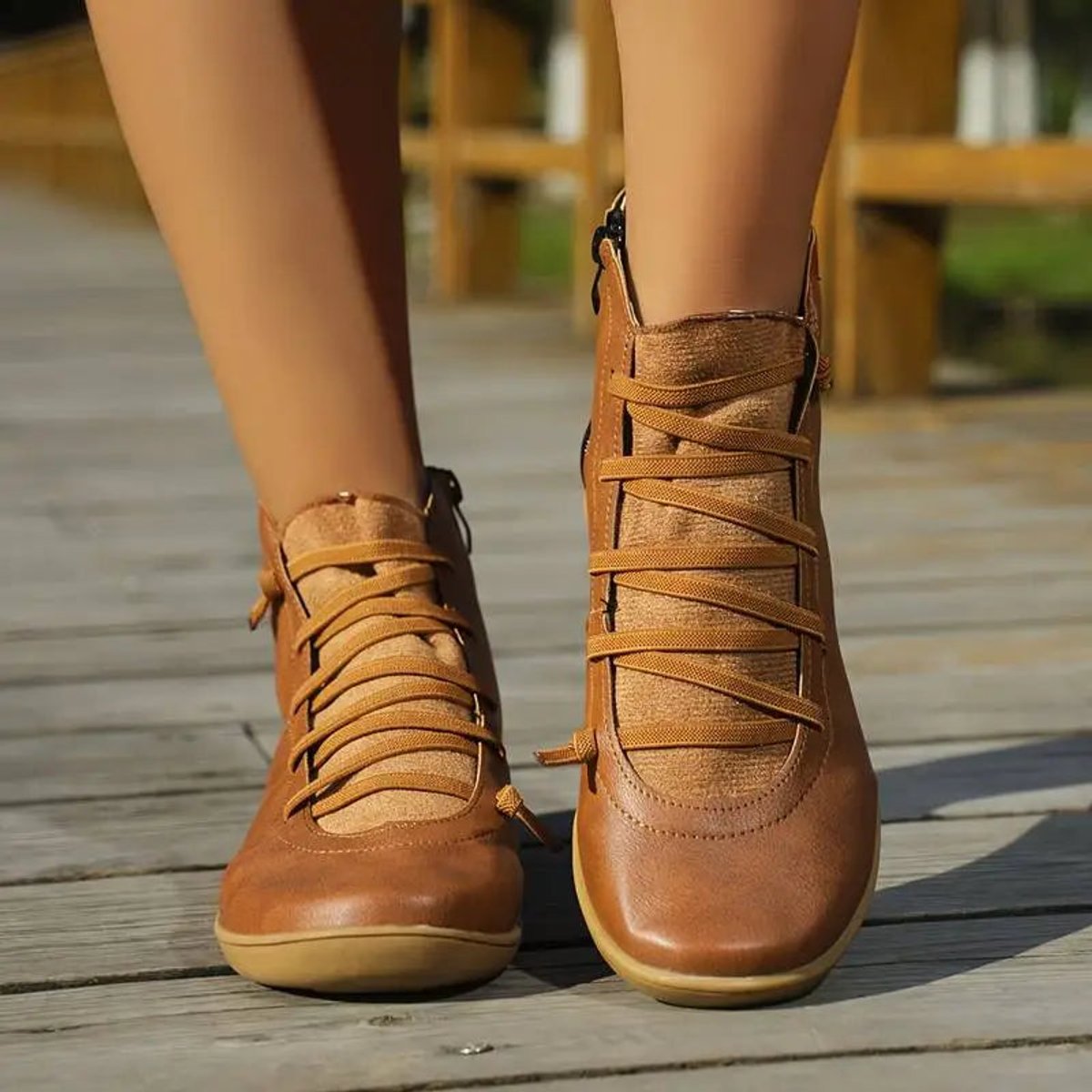 Women's Lace-Up Side-Zip Flat Ankle Boots - Casual Comfort | Autumn