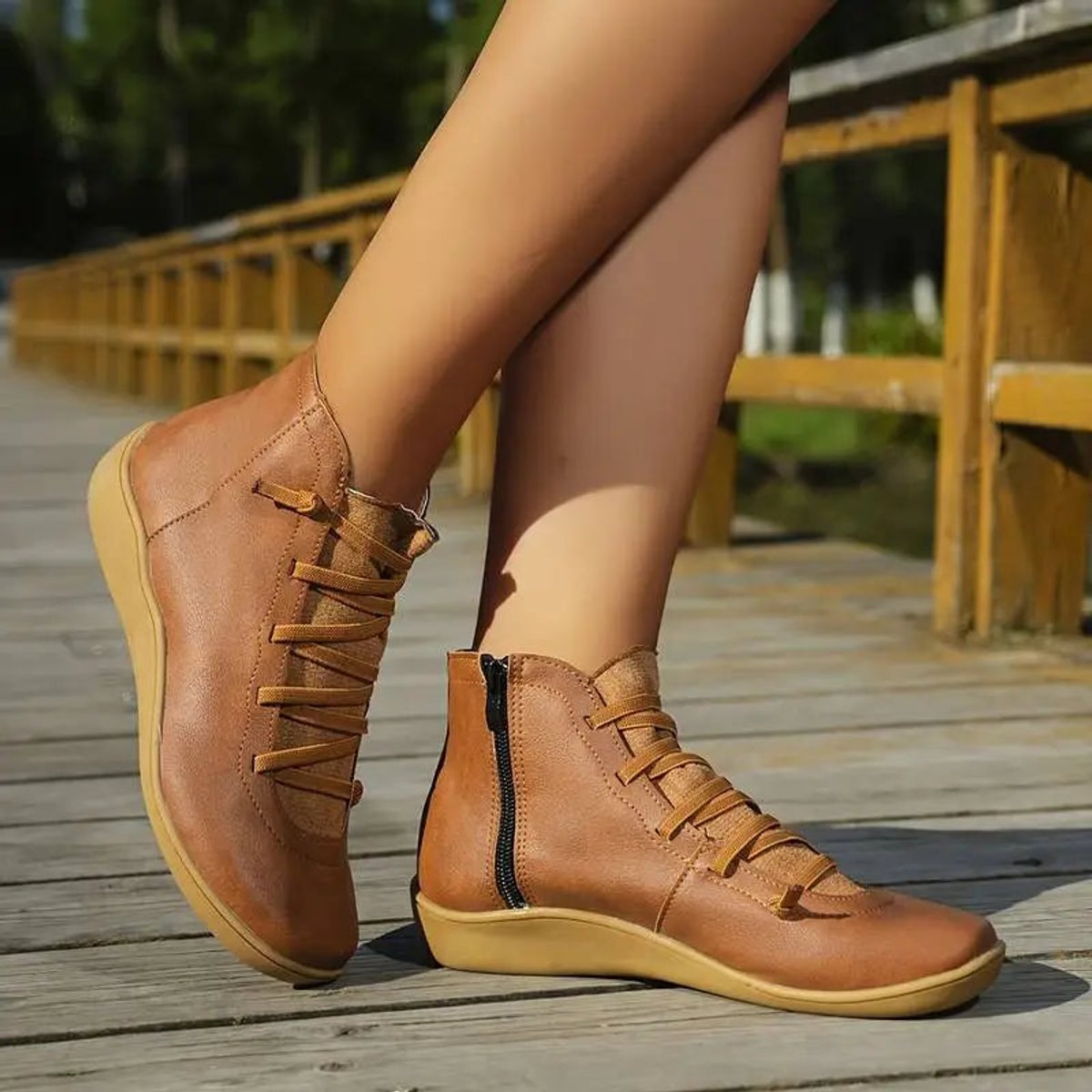 Women's Lace-Up Side-Zip Flat Ankle Boots - Casual Comfort | Autumn