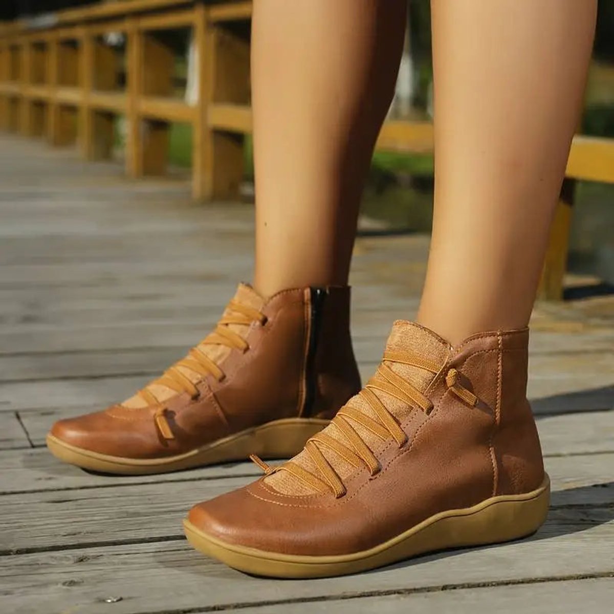Women's Lace-Up Side-Zip Flat Ankle Boots - Casual Comfort | Autumn