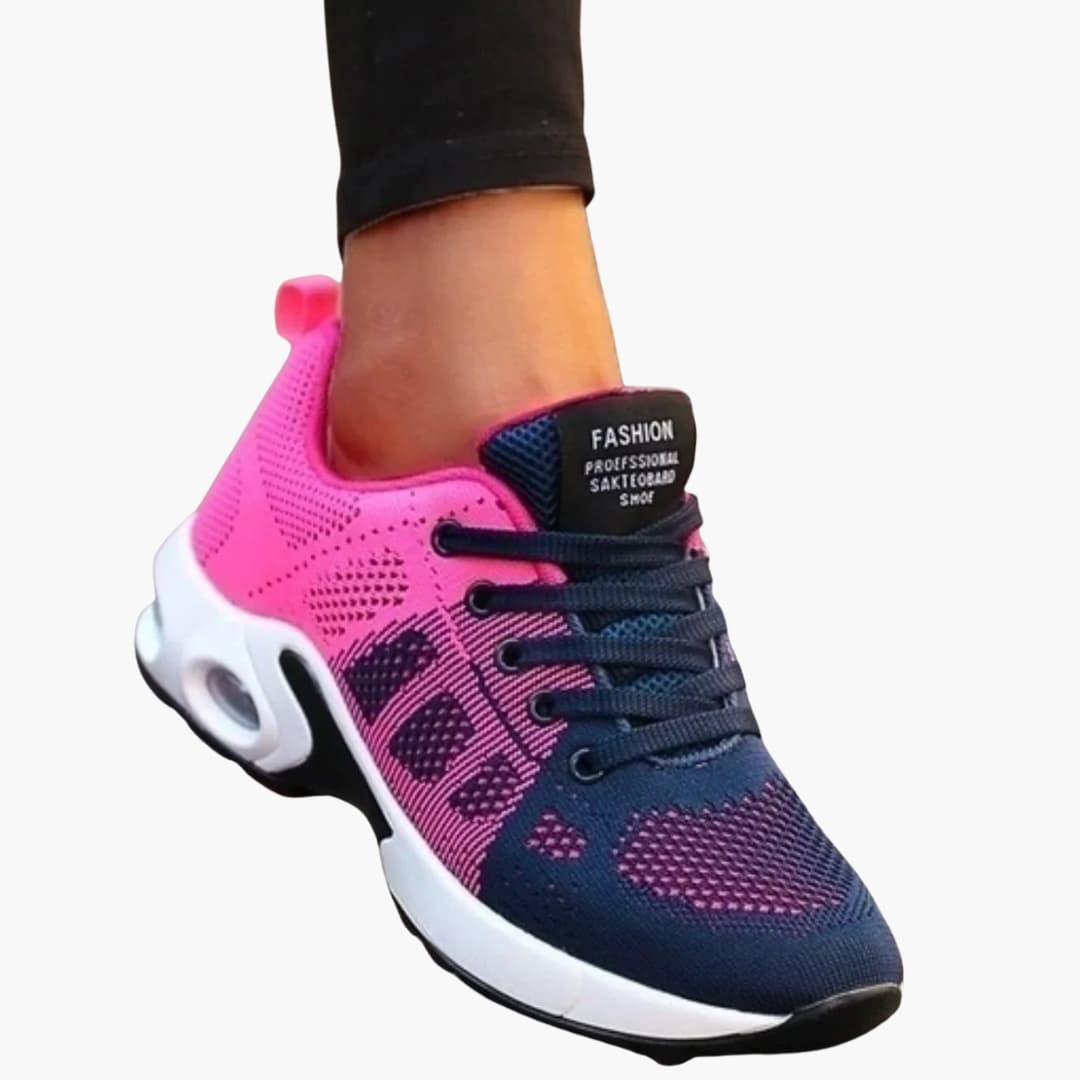 Women's Lace-Up Sneakers | Rounded Toe | Textile | Summer - Pink Blue