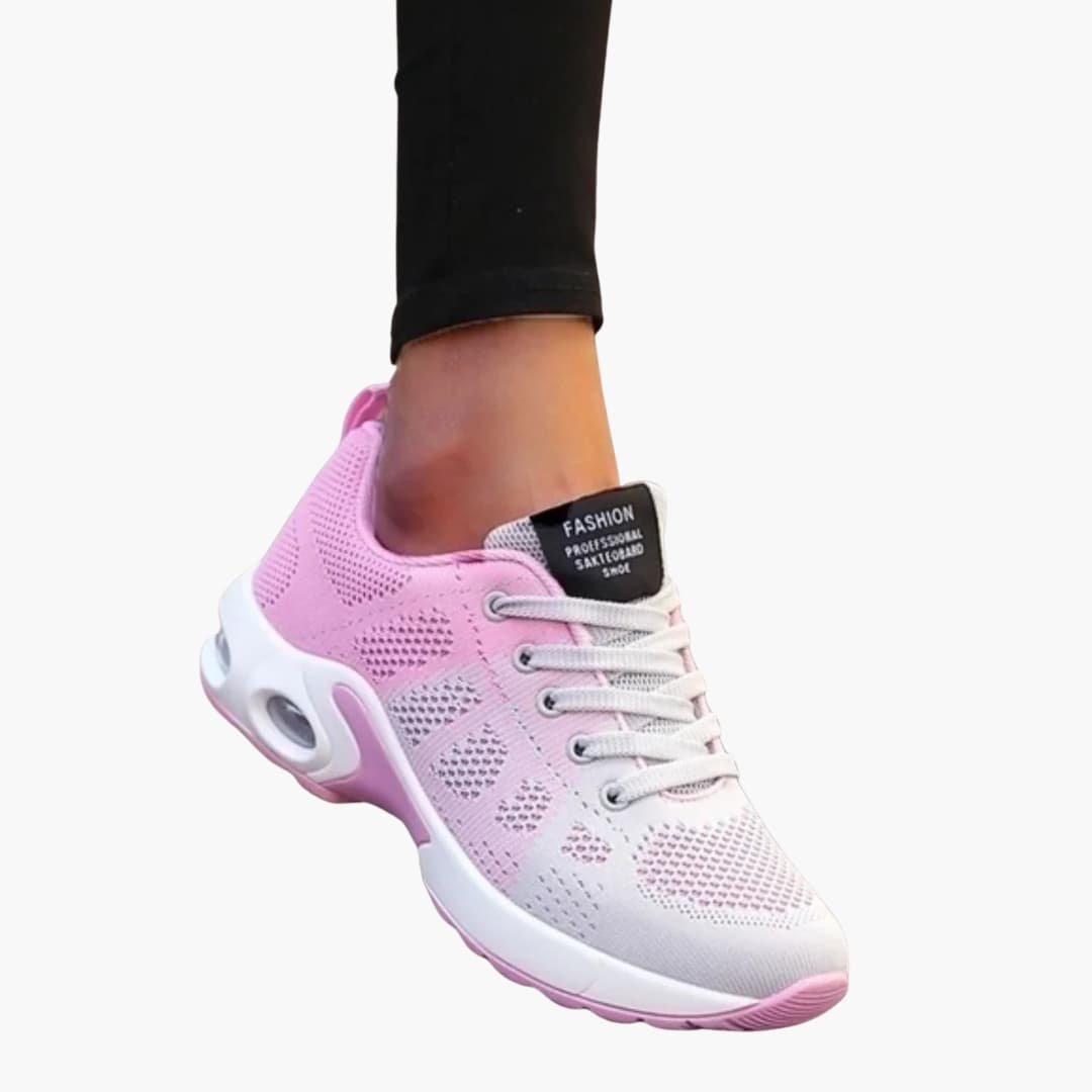 Women's Lace-Up Sneakers | Rounded Toe | Textile | Summer - Pink