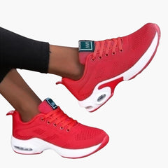 Women's Lace-Up Sneakers | Rounded Toe | Textile | Summer - Red