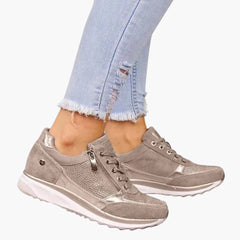 Women's Lace-Up Sneakers | Zip Closure | Textured | Summer - Khaki
