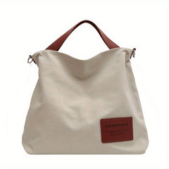 Women's Large Canvas Hobo Tote Bag with Adjustable Strap - Cream