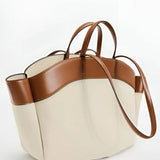 Women's Large Canvas Tote Bag with Leather Trim - Beige | Spring - Beige