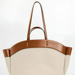 Women's Large Canvas Tote Bag with Leather Trim - Beige | Spring