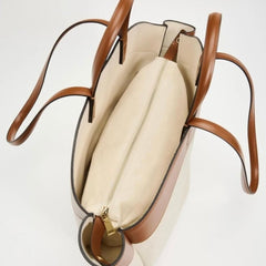 Women's Large Canvas Tote Bag with Leather Trim - Beige | Spring