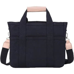 Women's Large-Capacity Canvas Tote Bag with Crossbody Strap - Black