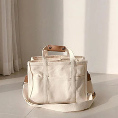 Women's Large-Capacity Canvas Tote Bag with Crossbody Strap