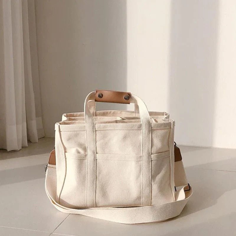 Women's Large-Capacity Canvas Tote Bag with Crossbody Strap