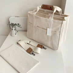 Women's Large-Capacity Canvas Tote Bag with Crossbody Strap