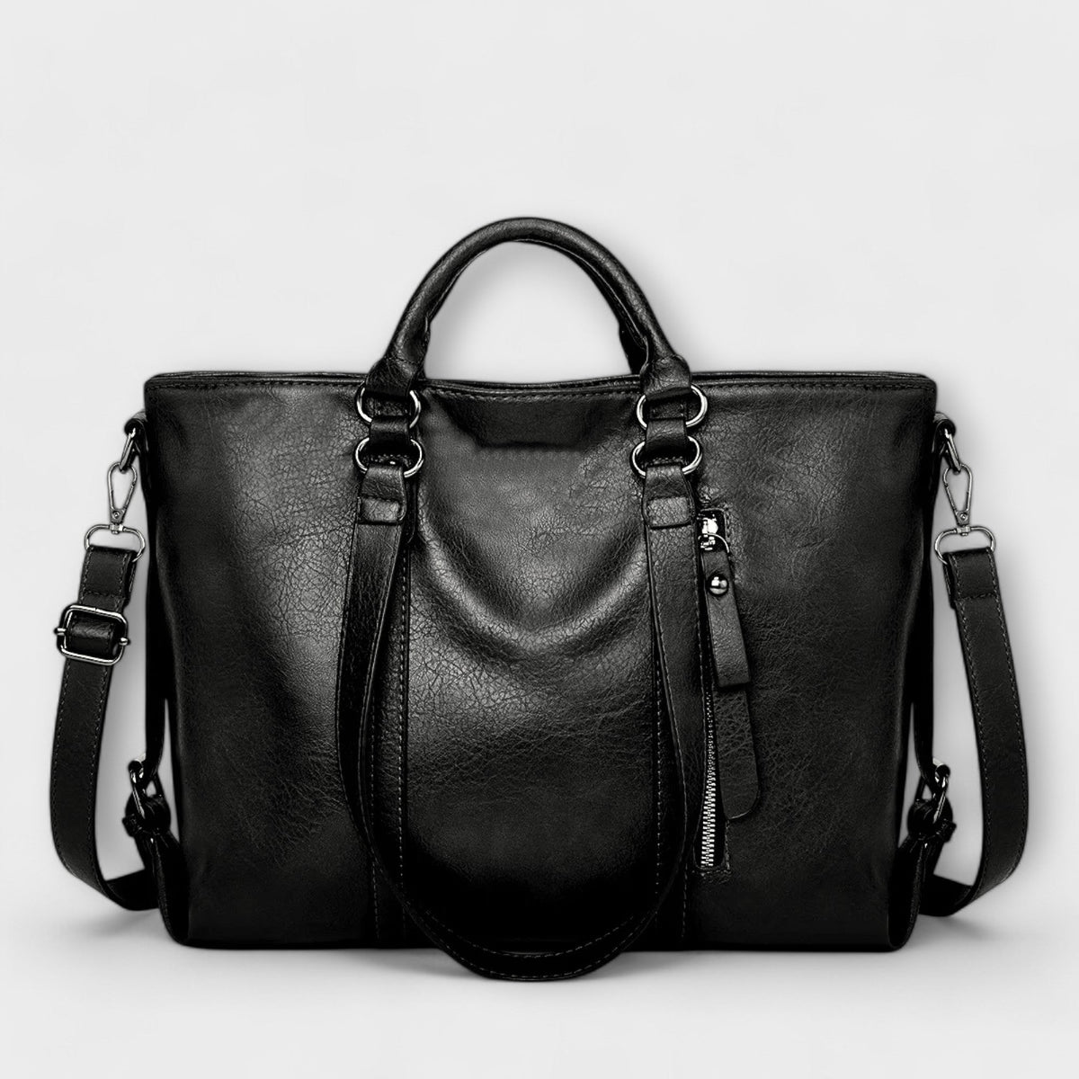 Women's Large Leather Bag - Olivia - Black