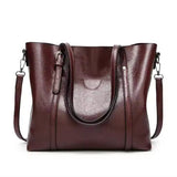 Women's Large Leather-Look Oil-Wax Shoulder Tote Bag - Coffee