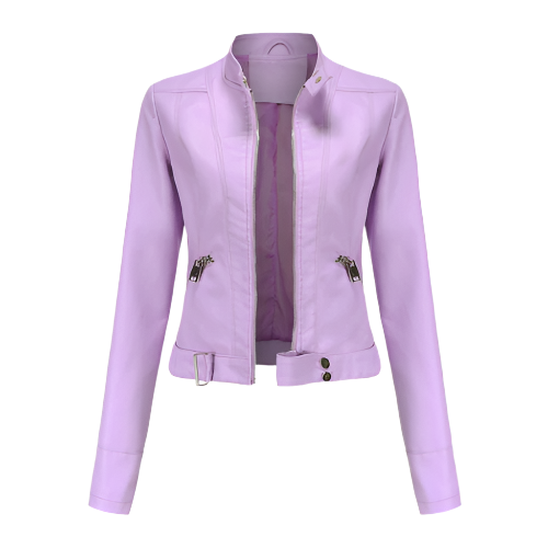 Women's Leather Jacket - Elegant Zip Style | Autumn - Purple