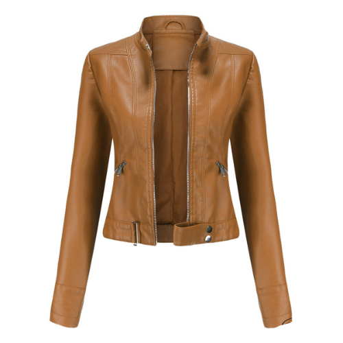 Women's Leather Jacket - Elegant Zip Style | Autumn - Tan