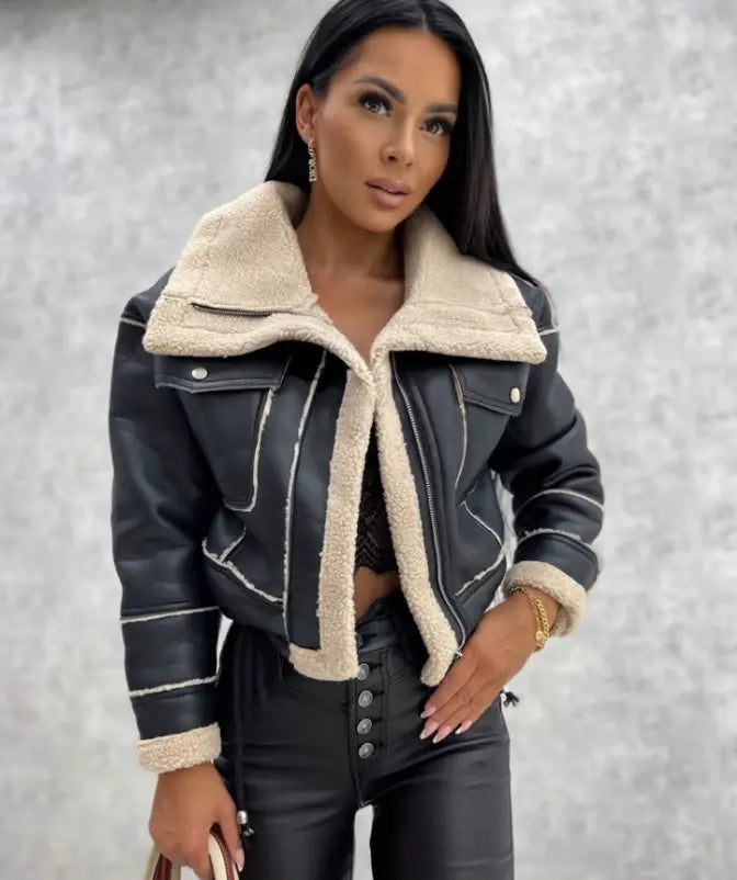 Women's Leather Jacket | Fleece Lined | Winter - Black