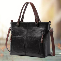 Women's Leather Shoulder Bag - Classic Brown | Autumn - Black