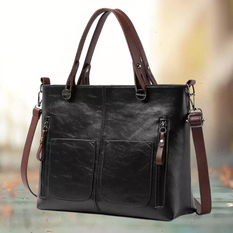 Women's Leather Shoulder Bag - Classic Brown | Autumn - Black