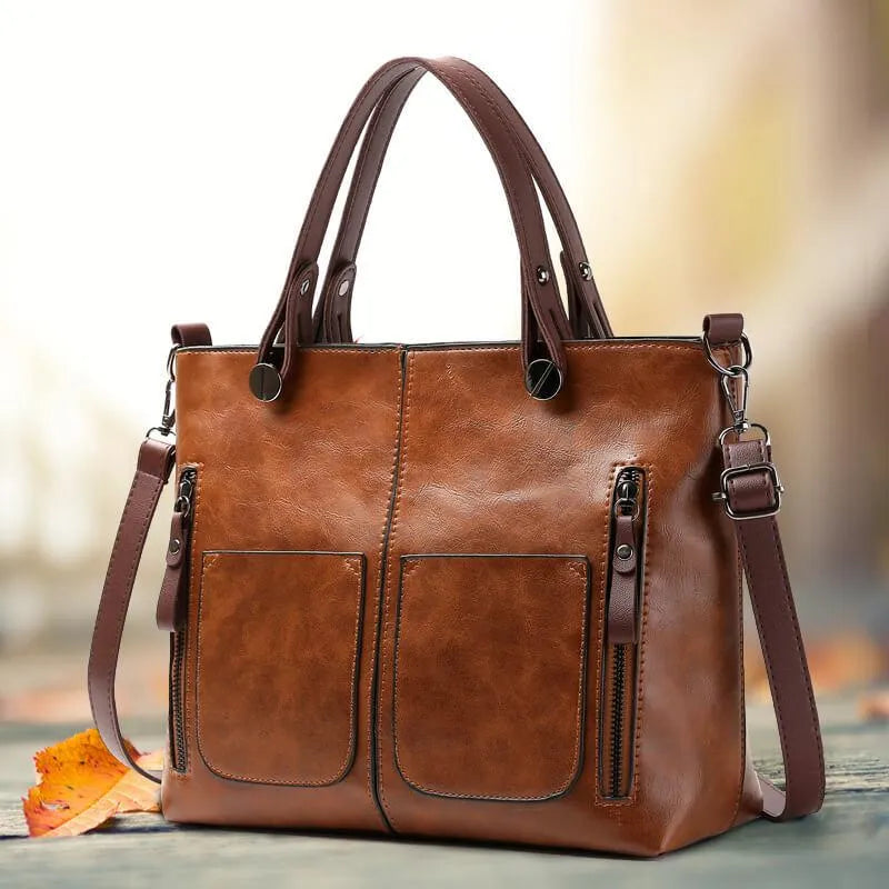 Women's Leather Shoulder Bag - Classic Brown | Autumn - Brown