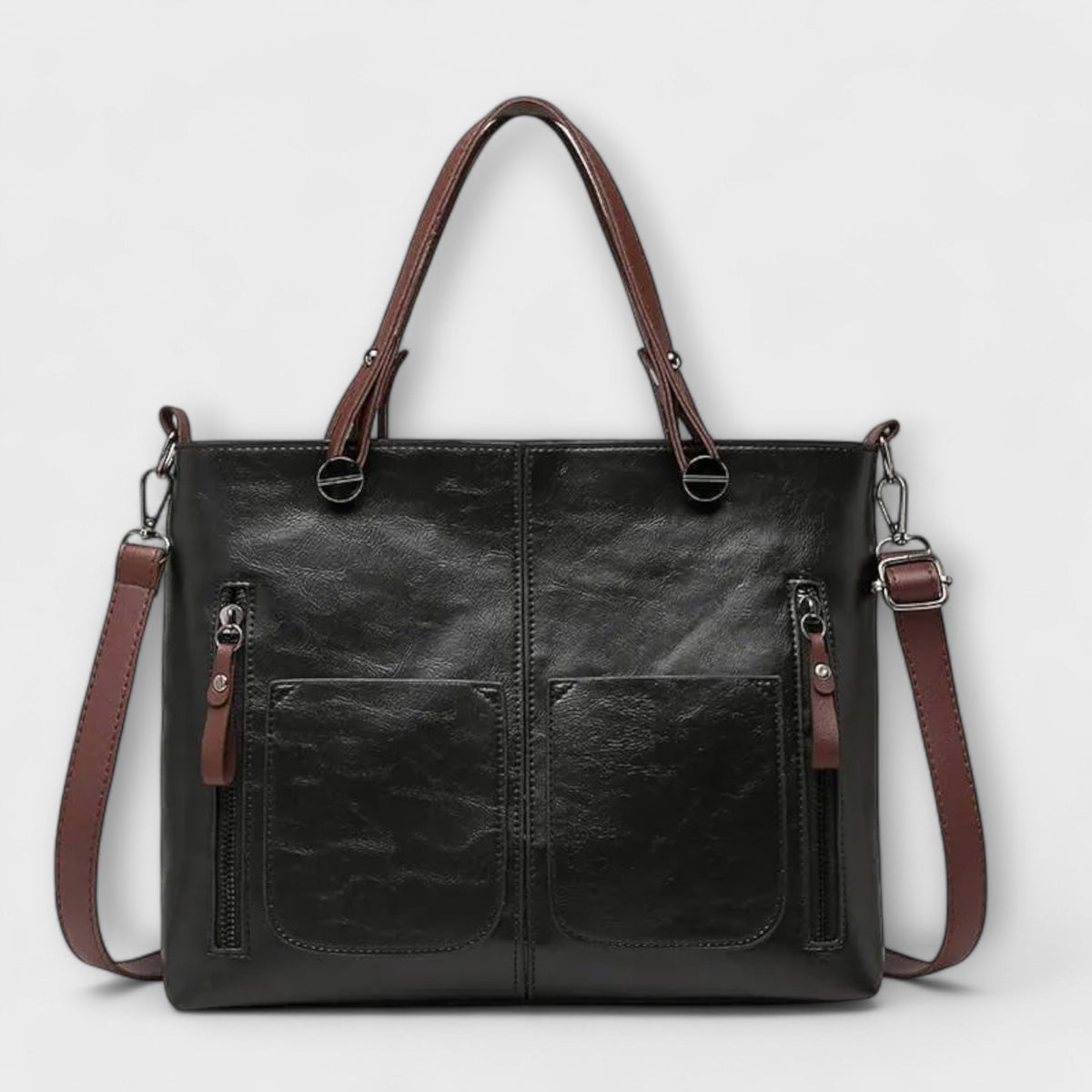 Women's Leather Tote Bag - Elegant Everyday Carryall - Black
