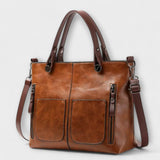 Women's Leather Tote Bag - Elegant Everyday Carryall - Brown
