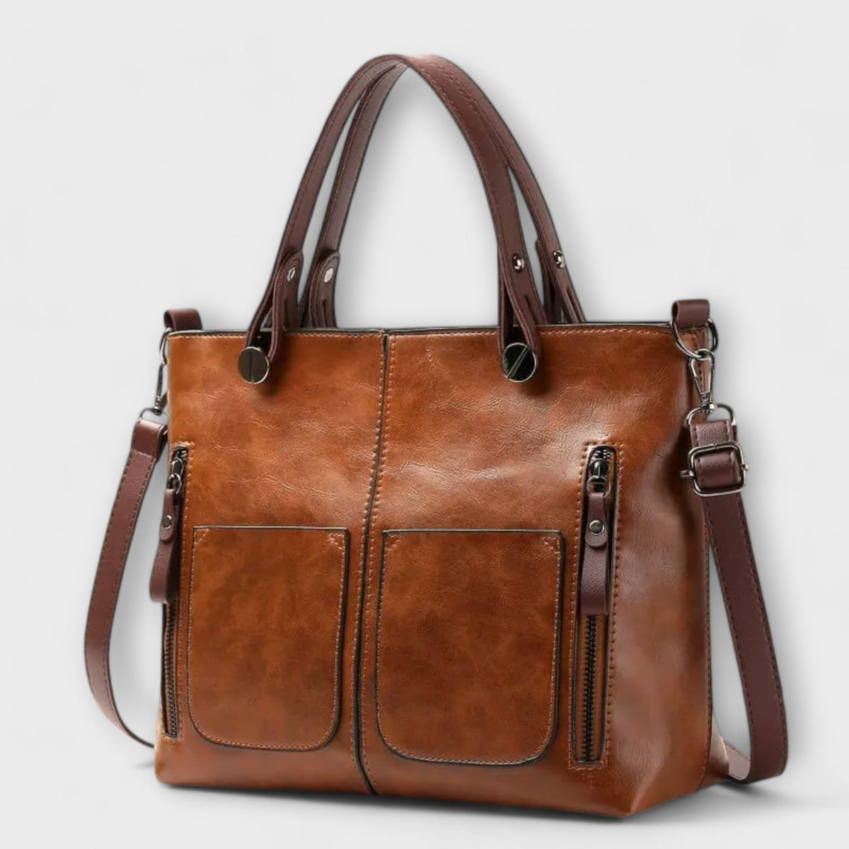 Women's Leather Tote Bag - Elegant Everyday Carryall - Brown