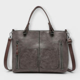 Women's Leather Tote Bag - Elegant Everyday Carryall - Grey