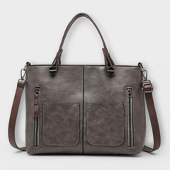 Women's Leather Tote Bag - Elegant Everyday Carryall - Grey