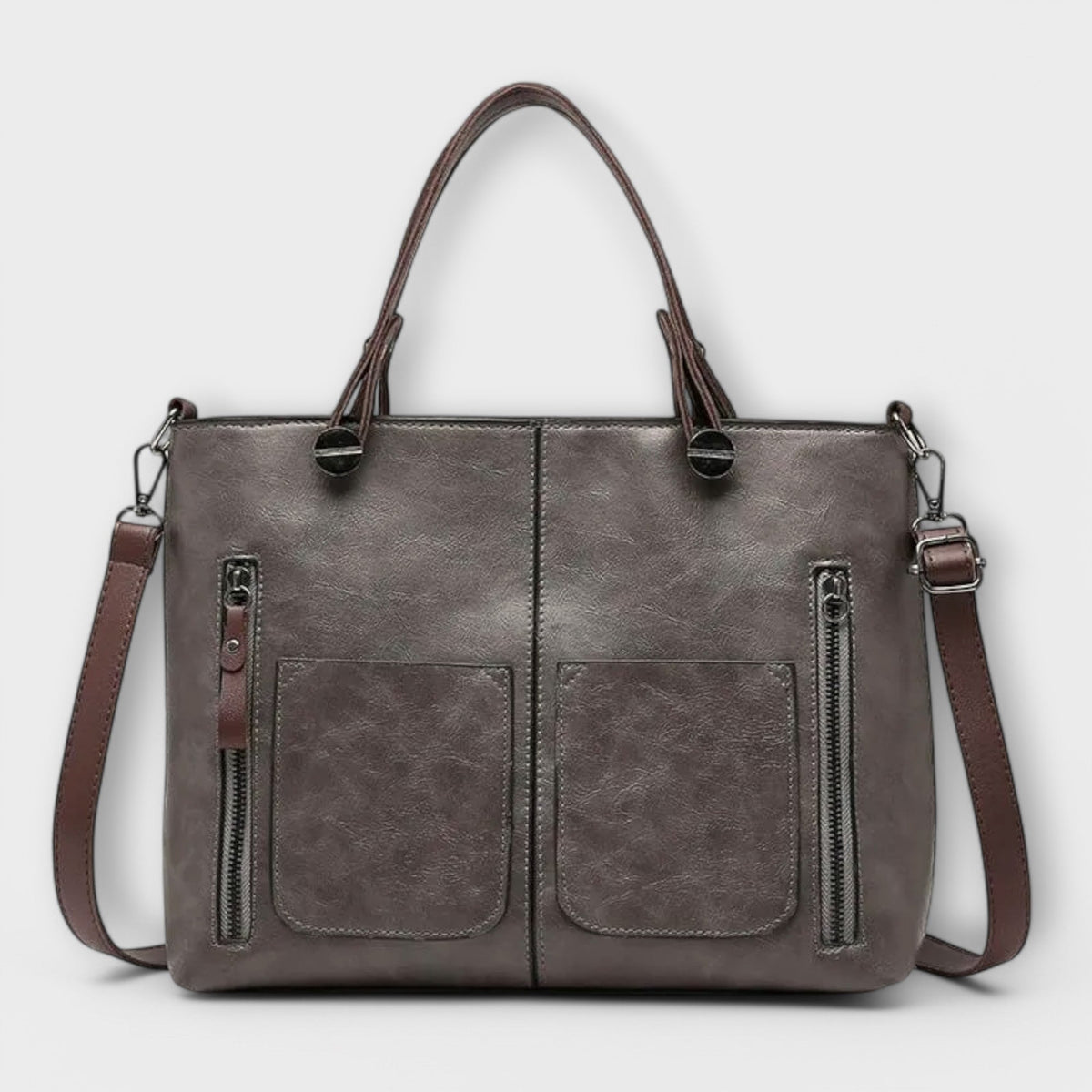 Women's Leather Tote Bag - Elegant Everyday Carryall - Grey