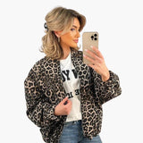 Women's Leopard Bomber | Full Zip | Ribbed Trim | Autumn - Black