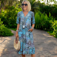 Women's Lightweight Flowing Dress - Flattering Summer Style - Blue