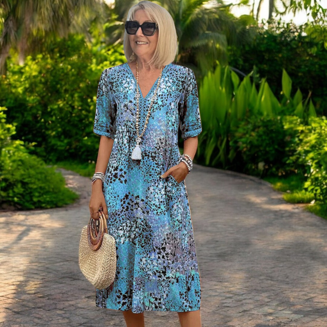 Women's Lightweight Flowing Dress - Flattering Summer Style - Blue