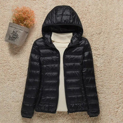 Women's Lightweight Hooded Quilted Jacket - Packable Puffer | Winter - Black